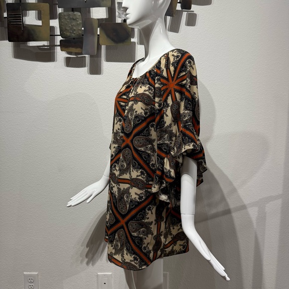 Voom by Joy Han Southwestern Paisley Printed Bohemian Sun Dress Ruffled Sleeves - Picture 2 of 14